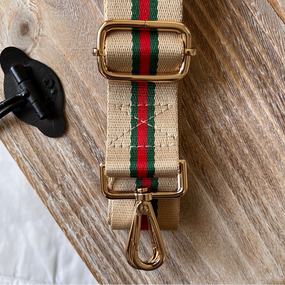 Tan Red and Green Web Canvas Purse Strap Replacement - Picture 4 of 7